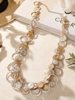 Silver Coins Beads 21" Statement Necklace